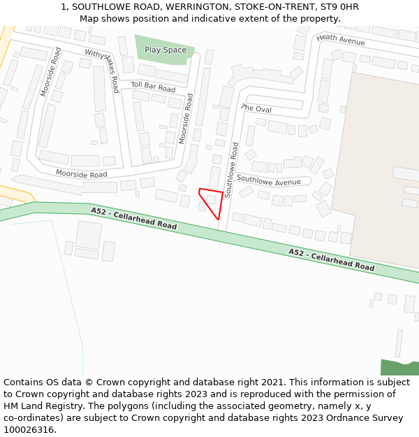 1, SOUTHLOWE ROAD, WERRINGTON, STOKE-ON-TRENT, ST9 0HR: Location map and indicative extent of plot