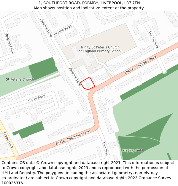 1, SOUTHPORT ROAD, FORMBY, LIVERPOOL, L37 7EN: Location map and indicative extent of plot