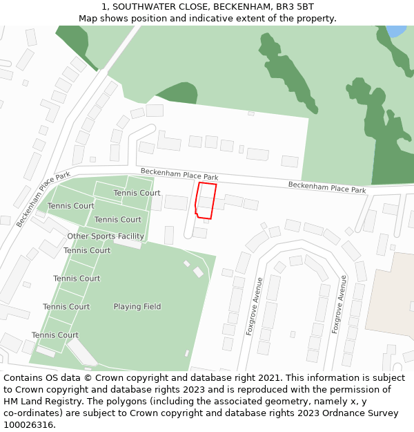 1, SOUTHWATER CLOSE, BECKENHAM, BR3 5BT: Location map and indicative extent of plot