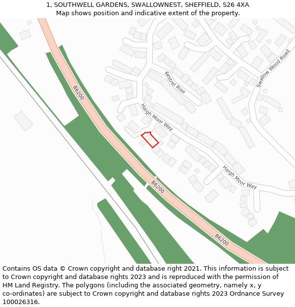 1, SOUTHWELL GARDENS, SWALLOWNEST, SHEFFIELD, S26 4XA: Location map and indicative extent of plot