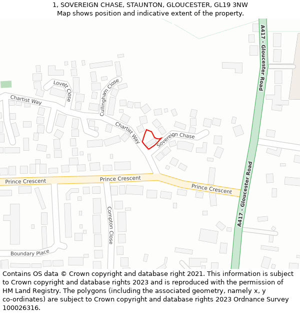 1, SOVEREIGN CHASE, STAUNTON, GLOUCESTER, GL19 3NW: Location map and indicative extent of plot