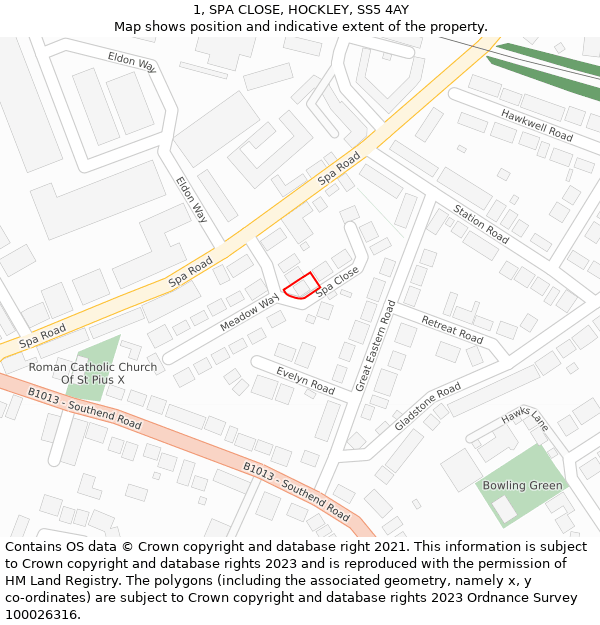 1, SPA CLOSE, HOCKLEY, SS5 4AY: Location map and indicative extent of plot