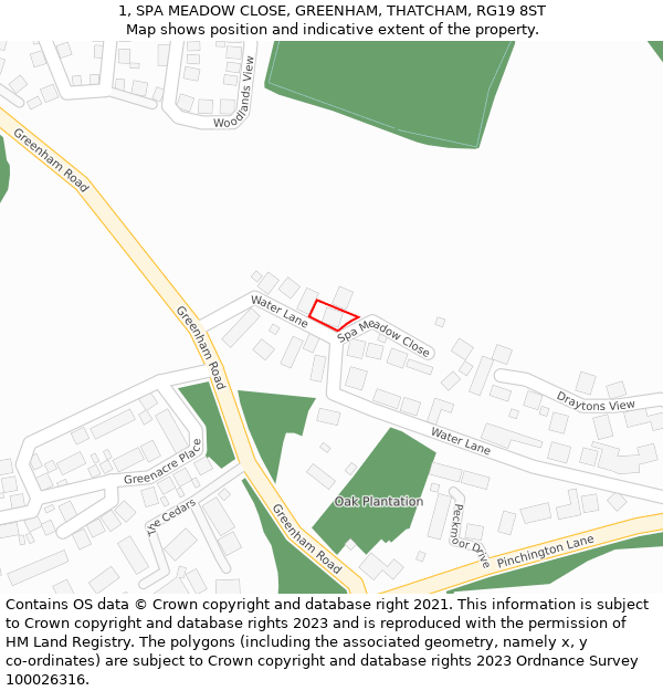1, SPA MEADOW CLOSE, GREENHAM, THATCHAM, RG19 8ST: Location map and indicative extent of plot