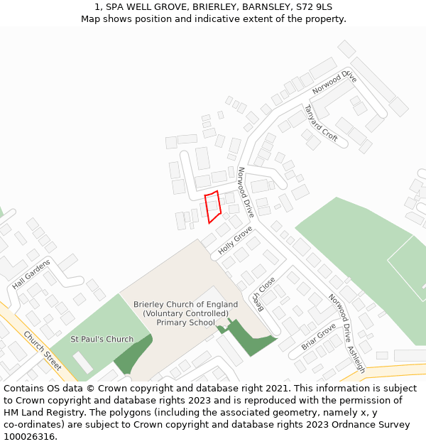 1, SPA WELL GROVE, BRIERLEY, BARNSLEY, S72 9LS: Location map and indicative extent of plot