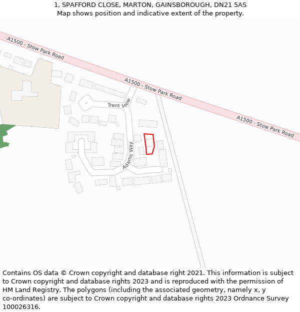 1, SPAFFORD CLOSE, MARTON, GAINSBOROUGH, DN21 5AS: Location map and indicative extent of plot