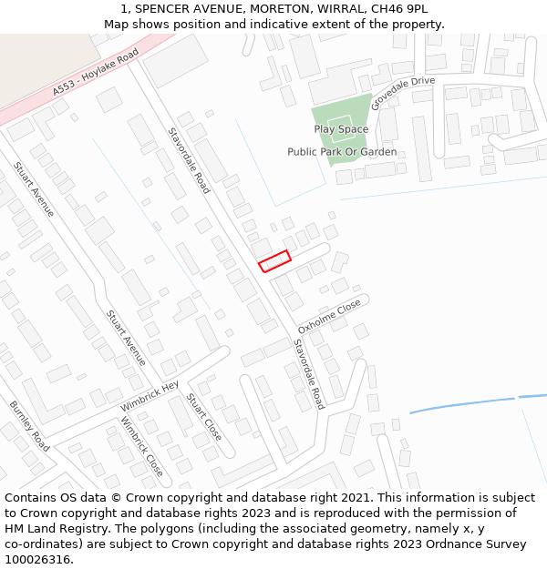 1, SPENCER AVENUE, MORETON, WIRRAL, CH46 9PL: Location map and indicative extent of plot