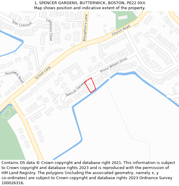 1, SPENCER GARDENS, BUTTERWICK, BOSTON, PE22 0XA: Location map and indicative extent of plot