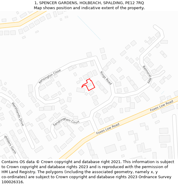 1, SPENCER GARDENS, HOLBEACH, SPALDING, PE12 7RQ: Location map and indicative extent of plot