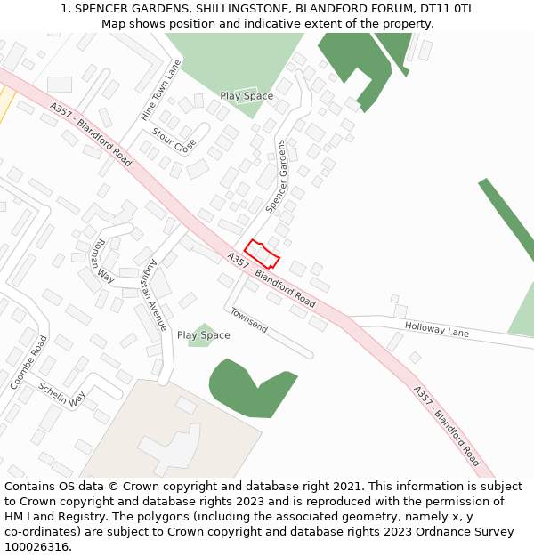 1, SPENCER GARDENS, SHILLINGSTONE, BLANDFORD FORUM, DT11 0TL: Location map and indicative extent of plot