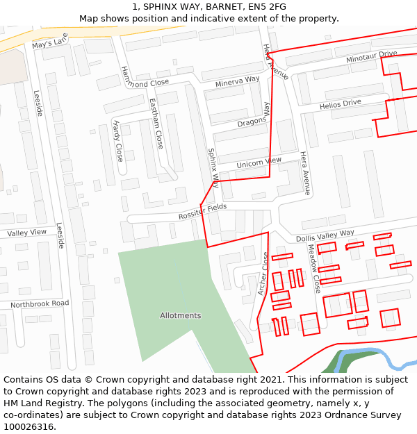 1, SPHINX WAY, BARNET, EN5 2FG: Location map and indicative extent of plot
