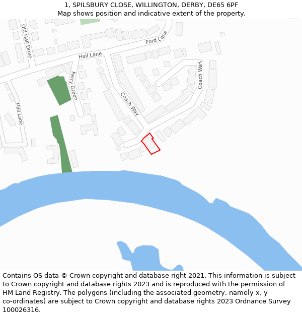 1, SPILSBURY CLOSE, WILLINGTON, DERBY, DE65 6PF: Location map and indicative extent of plot