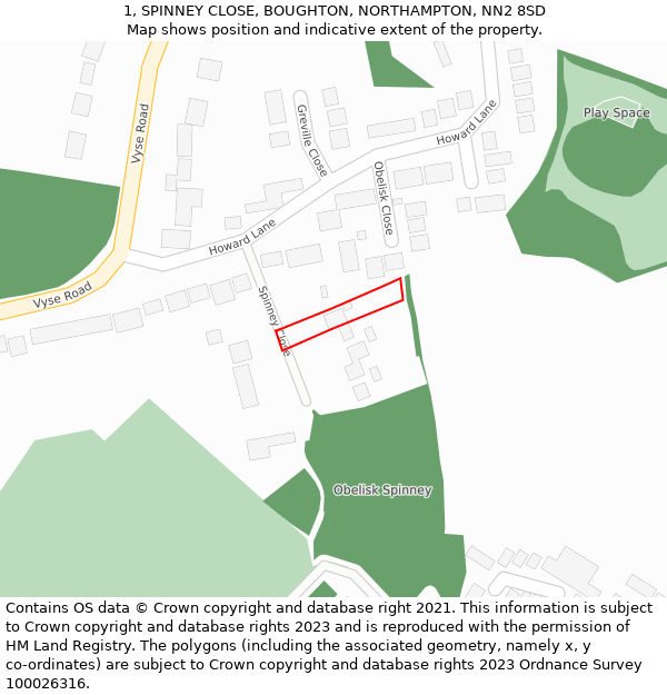 1, SPINNEY CLOSE, BOUGHTON, NORTHAMPTON, NN2 8SD: Location map and indicative extent of plot