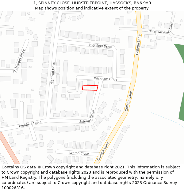 1, SPINNEY CLOSE, HURSTPIERPOINT, HASSOCKS, BN6 9AR: Location map and indicative extent of plot