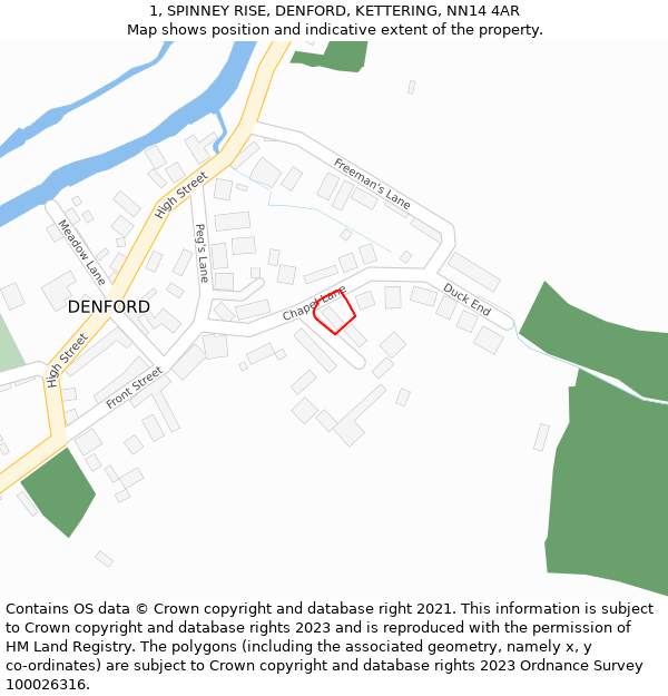 1, SPINNEY RISE, DENFORD, KETTERING, NN14 4AR: Location map and indicative extent of plot