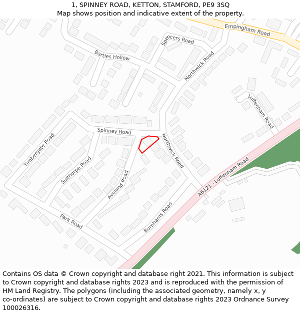 1, SPINNEY ROAD, KETTON, STAMFORD, PE9 3SQ: Location map and indicative extent of plot