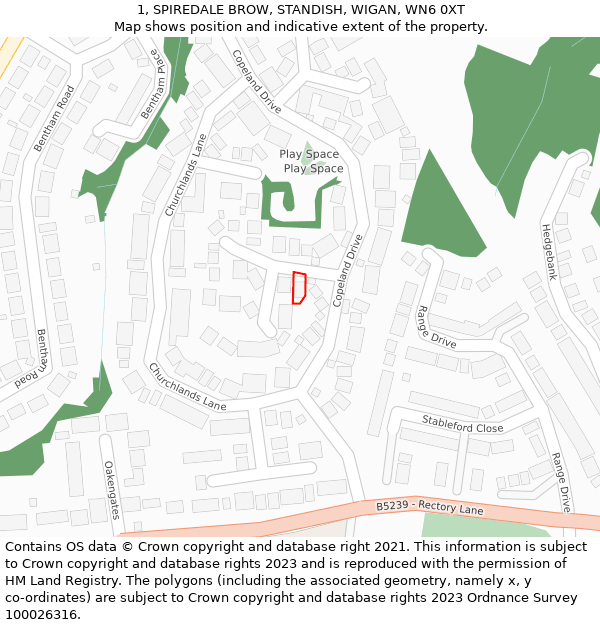 1, SPIREDALE BROW, STANDISH, WIGAN, WN6 0XT: Location map and indicative extent of plot