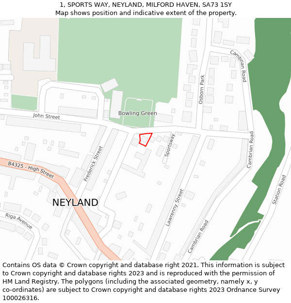 1, SPORTS WAY, NEYLAND, MILFORD HAVEN, SA73 1SY: Location map and indicative extent of plot