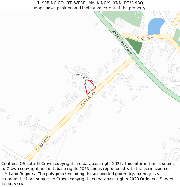 1, SPRING COURT, WEREHAM, KING'S LYNN, PE33 9BQ: Location map and indicative extent of plot