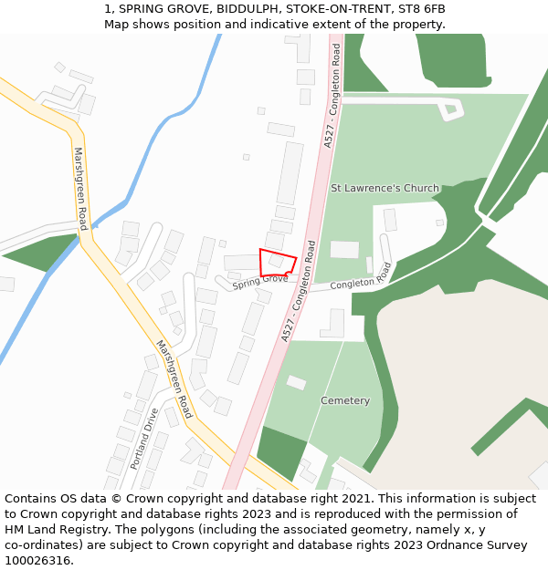 1, SPRING GROVE, BIDDULPH, STOKE-ON-TRENT, ST8 6FB: Location map and indicative extent of plot