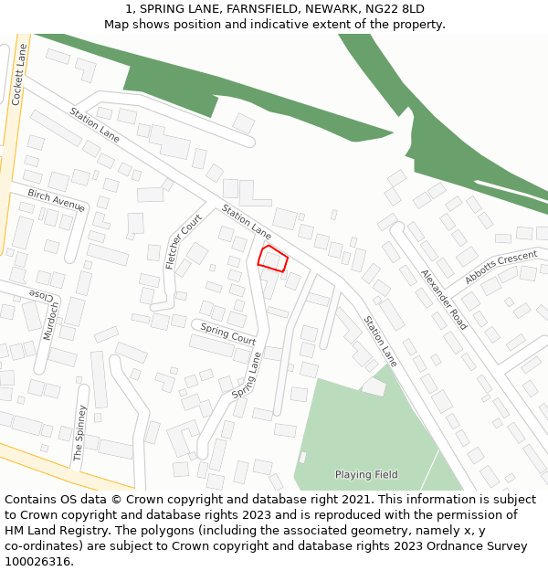 1, SPRING LANE, FARNSFIELD, NEWARK, NG22 8LD: Location map and indicative extent of plot