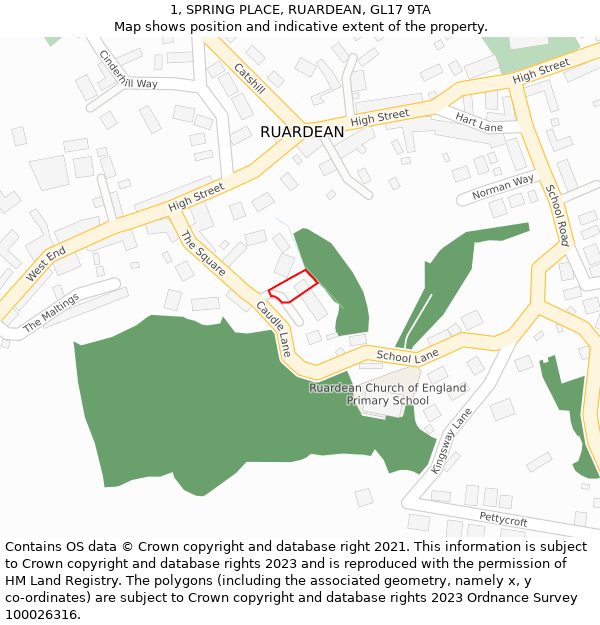 1, SPRING PLACE, RUARDEAN, GL17 9TA: Location map and indicative extent of plot