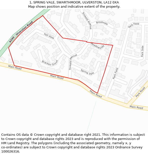 1, SPRING VALE, SWARTHMOOR, ULVERSTON, LA12 0XA: Location map and indicative extent of plot