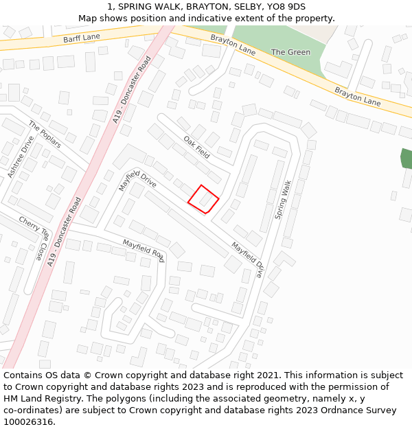 1, SPRING WALK, BRAYTON, SELBY, YO8 9DS: Location map and indicative extent of plot