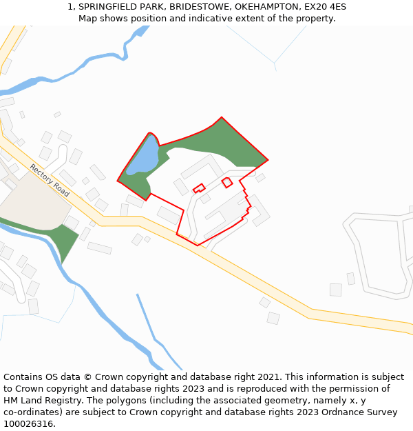 1, SPRINGFIELD PARK, BRIDESTOWE, OKEHAMPTON, EX20 4ES: Location map and indicative extent of plot