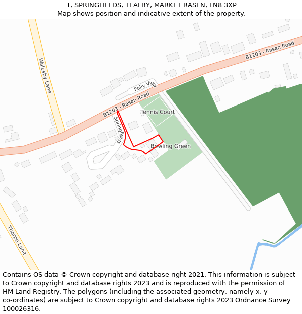 1, SPRINGFIELDS, TEALBY, MARKET RASEN, LN8 3XP: Location map and indicative extent of plot