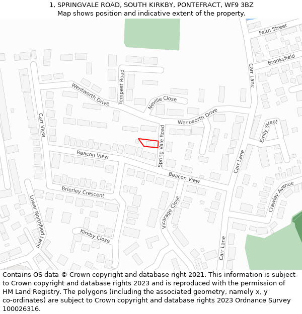 1, SPRINGVALE ROAD, SOUTH KIRKBY, PONTEFRACT, WF9 3BZ: Location map and indicative extent of plot