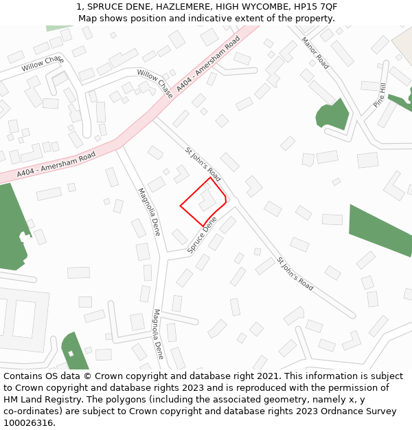 1, SPRUCE DENE, HAZLEMERE, HIGH WYCOMBE, HP15 7QF: Location map and indicative extent of plot