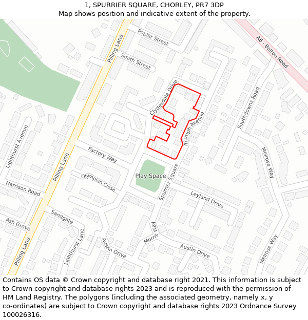 1, SPURRIER SQUARE, CHORLEY, PR7 3DP: Location map and indicative extent of plot