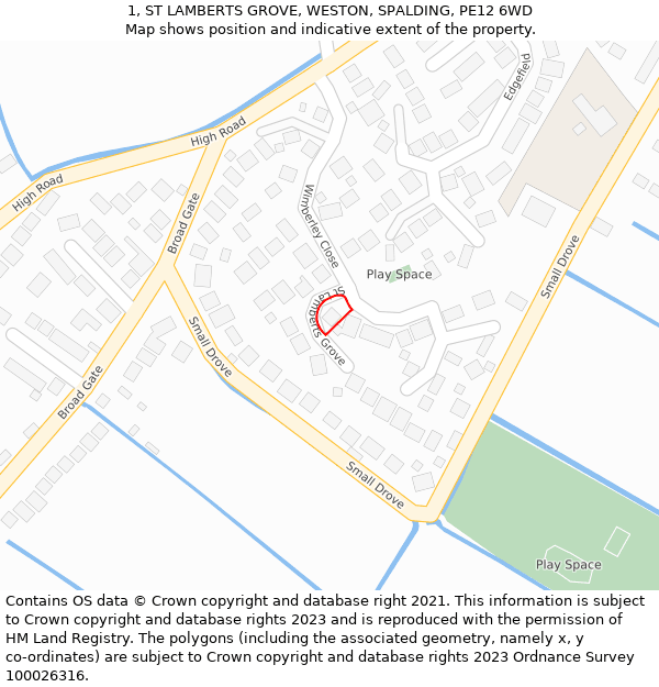 1, ST LAMBERTS GROVE, WESTON, SPALDING, PE12 6WD: Location map and indicative extent of plot