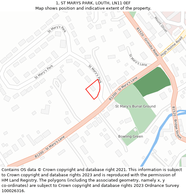 1, ST MARYS PARK, LOUTH, LN11 0EF: Location map and indicative extent of plot