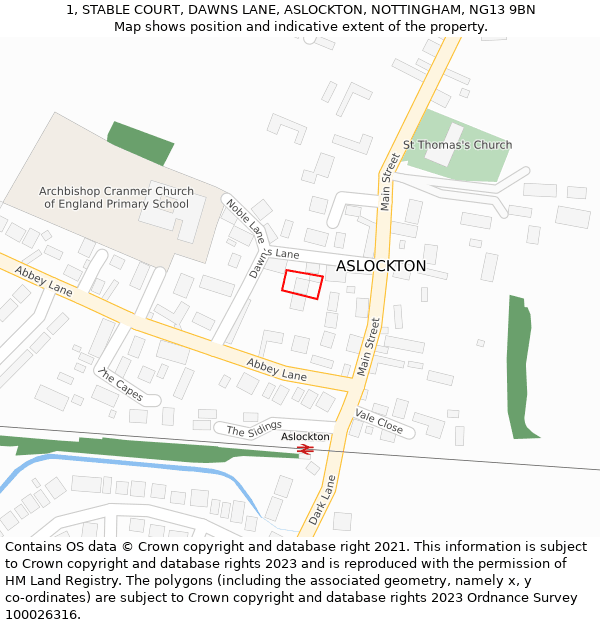 1, STABLE COURT, DAWNS LANE, ASLOCKTON, NOTTINGHAM, NG13 9BN: Location map and indicative extent of plot