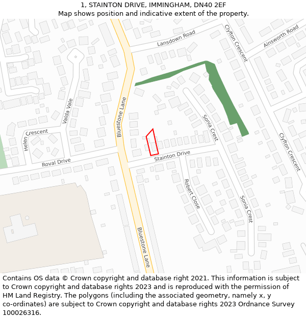 1, STAINTON DRIVE, IMMINGHAM, DN40 2EF: Location map and indicative extent of plot