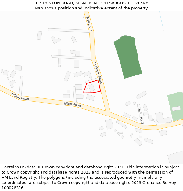 1, STAINTON ROAD, SEAMER, MIDDLESBROUGH, TS9 5NA: Location map and indicative extent of plot