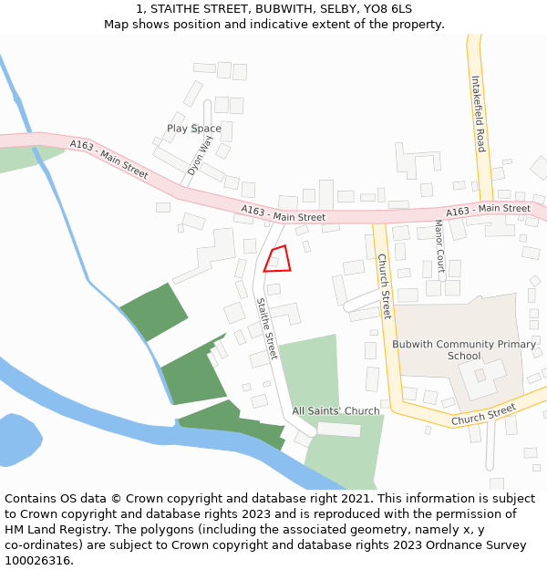 1, STAITHE STREET, BUBWITH, SELBY, YO8 6LS: Location map and indicative extent of plot