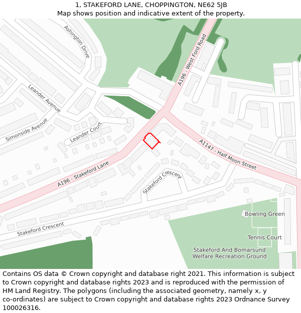 1, STAKEFORD LANE, CHOPPINGTON, NE62 5JB: Location map and indicative extent of plot