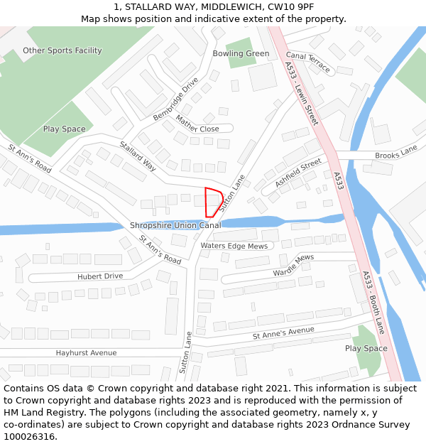 1, STALLARD WAY, MIDDLEWICH, CW10 9PF: Location map and indicative extent of plot