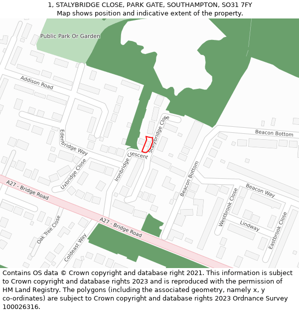 1, STALYBRIDGE CLOSE, PARK GATE, SOUTHAMPTON, SO31 7FY: Location map and indicative extent of plot