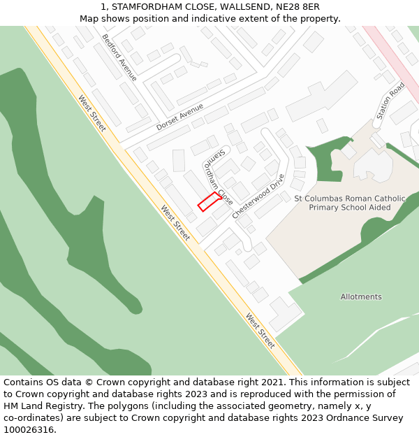 1, STAMFORDHAM CLOSE, WALLSEND, NE28 8ER: Location map and indicative extent of plot