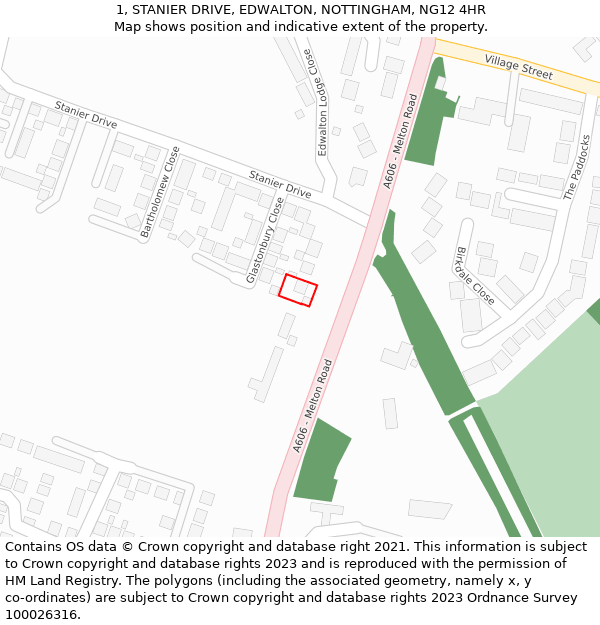 1, STANIER DRIVE, EDWALTON, NOTTINGHAM, NG12 4HR: Location map and indicative extent of plot