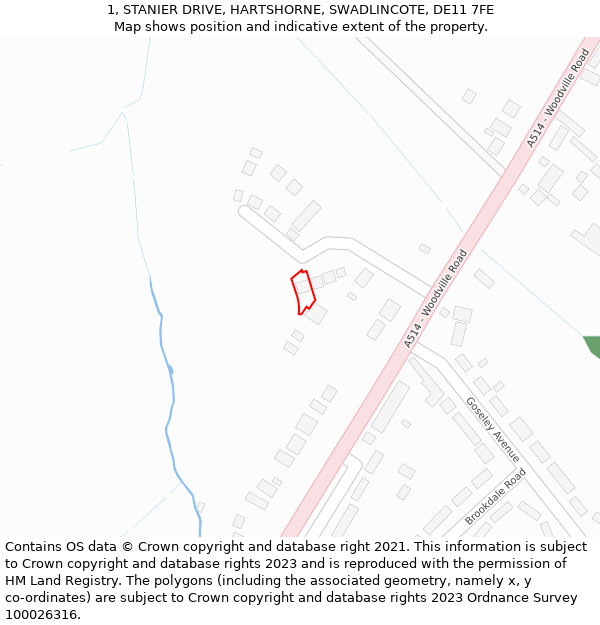 1, STANIER DRIVE, HARTSHORNE, SWADLINCOTE, DE11 7FE: Location map and indicative extent of plot