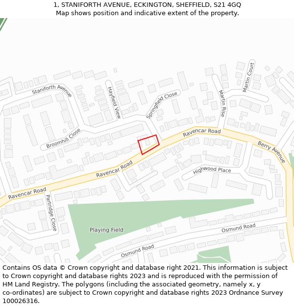 1, STANIFORTH AVENUE, ECKINGTON, SHEFFIELD, S21 4GQ: Location map and indicative extent of plot