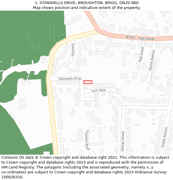 1, STANIWELLS DRIVE, BROUGHTON, BRIGG, DN20 0BD: Location map and indicative extent of plot