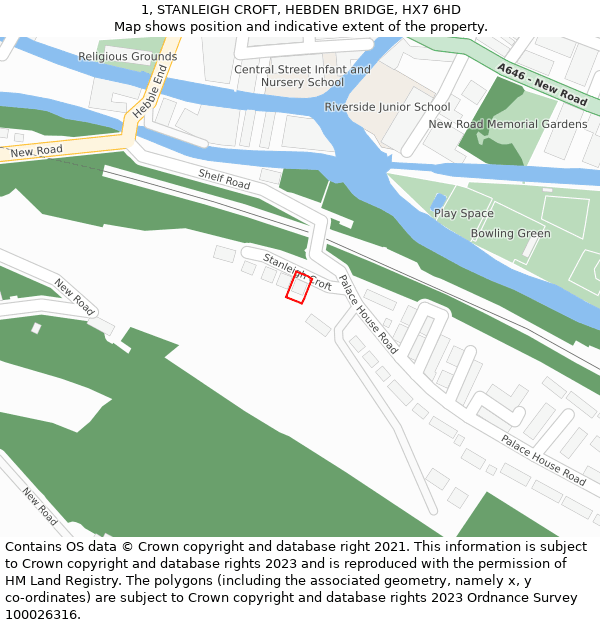 1, STANLEIGH CROFT, HEBDEN BRIDGE, HX7 6HD: Location map and indicative extent of plot