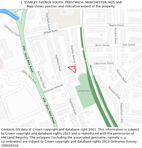 1, STANLEY AVENUE SOUTH, PRESTWICH, MANCHESTER, M25 3AR: Location map and indicative extent of plot