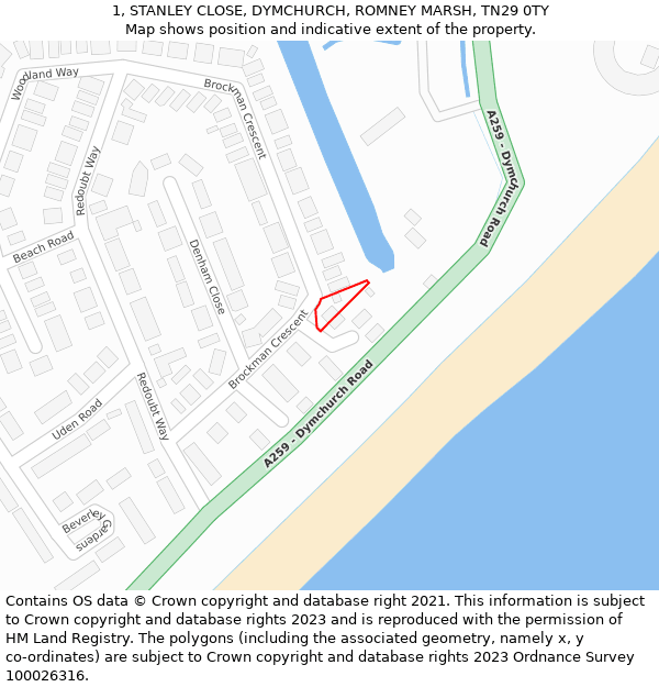 1, STANLEY CLOSE, DYMCHURCH, ROMNEY MARSH, TN29 0TY: Location map and indicative extent of plot