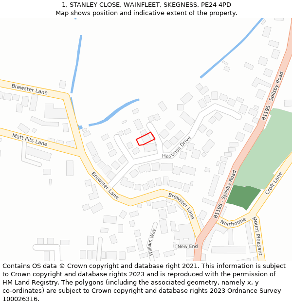1, STANLEY CLOSE, WAINFLEET, SKEGNESS, PE24 4PD: Location map and indicative extent of plot